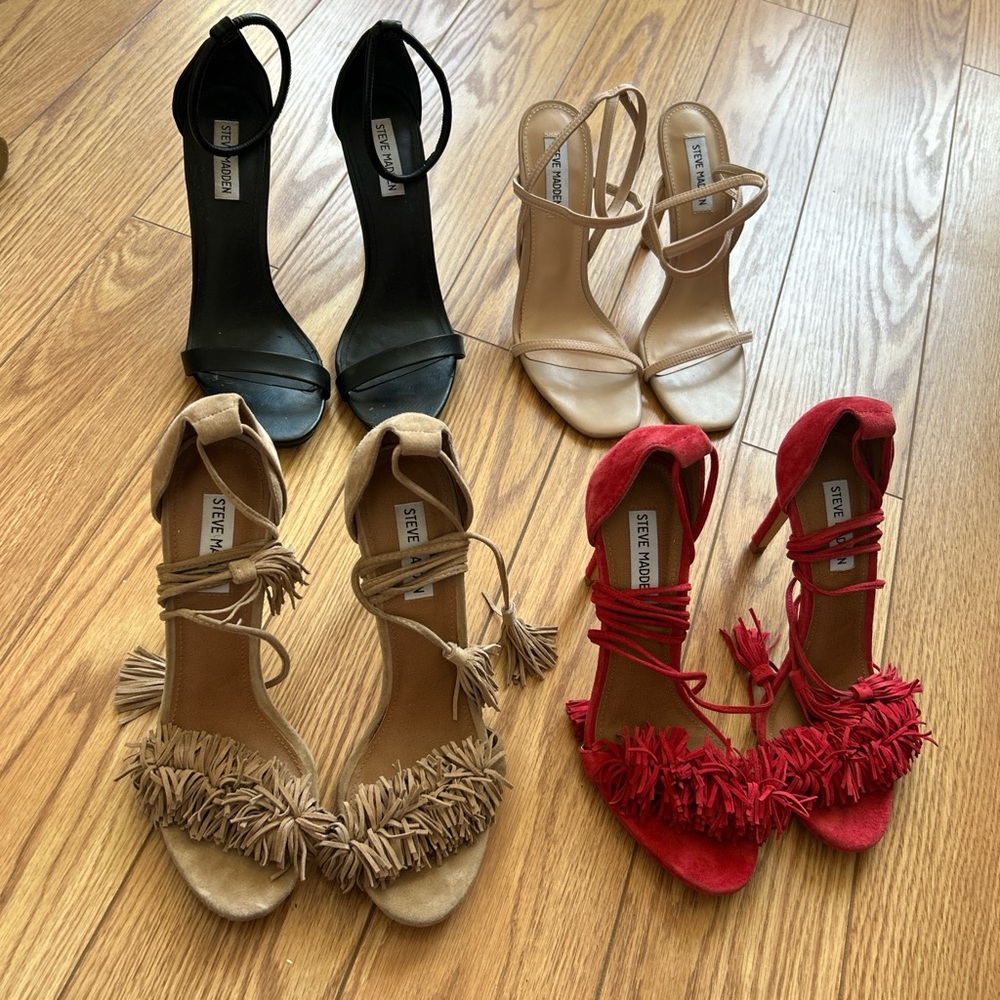 Steve Madden Red Tan Heels with Fringe Detail
